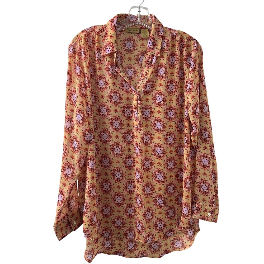 Wrangler Womens Medallion Paisley Button Up Blouse Yellow Pink LW1281M Large